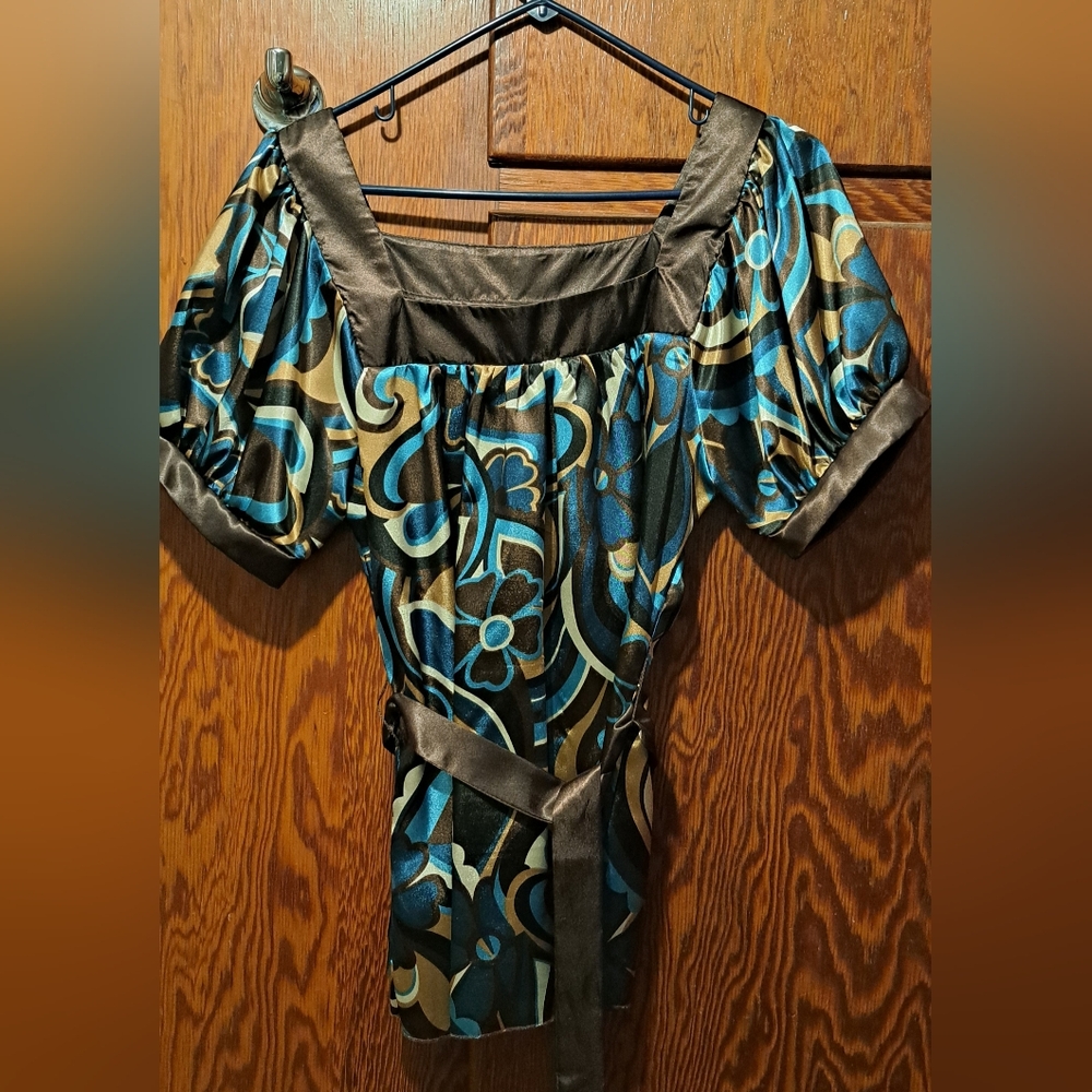 Heart Soul Women's Blouse with Blue and Brown Boho Design